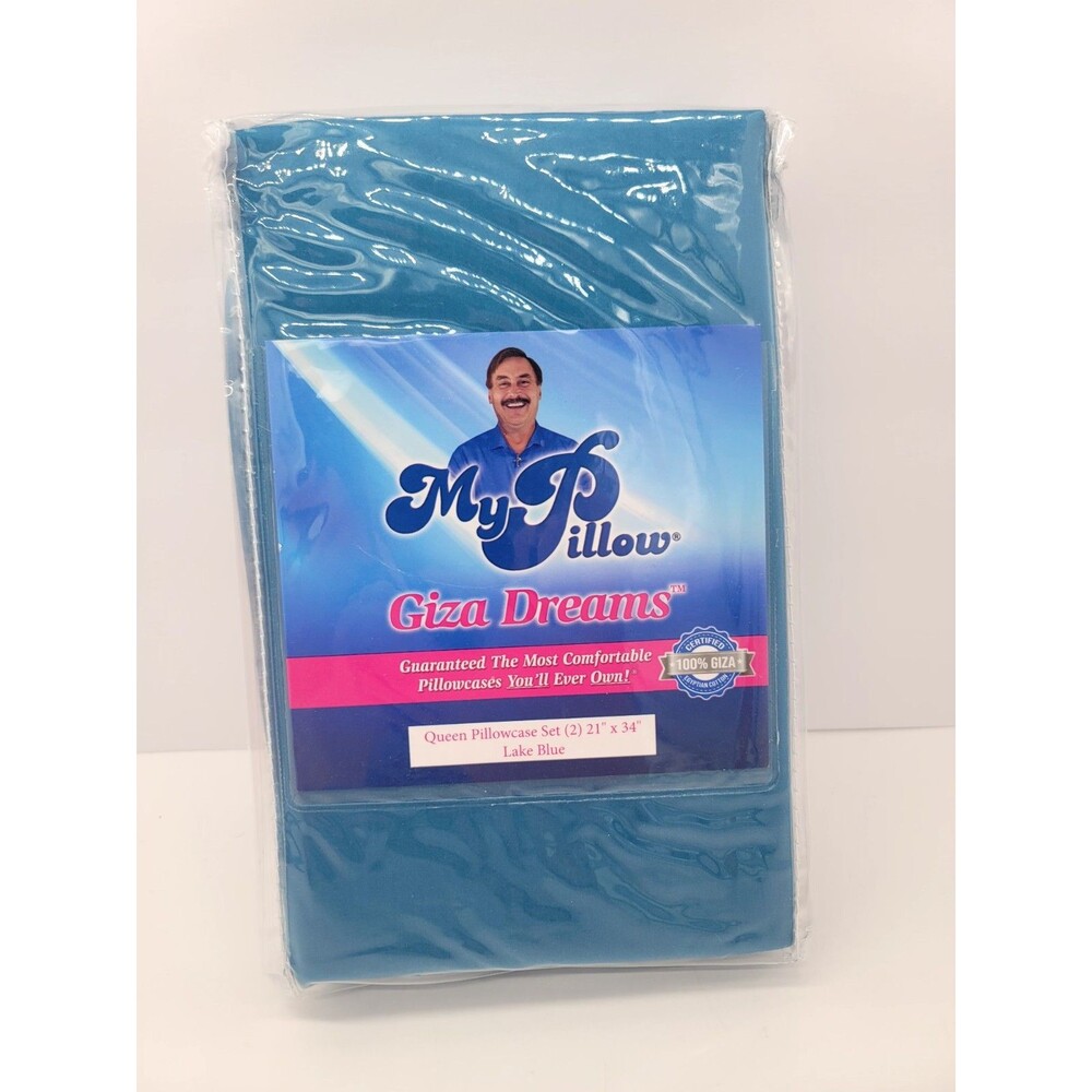NEW My Pillow Giza Dreams Lake Blue Queen Pillowcase Set (2) 21" x 34"
